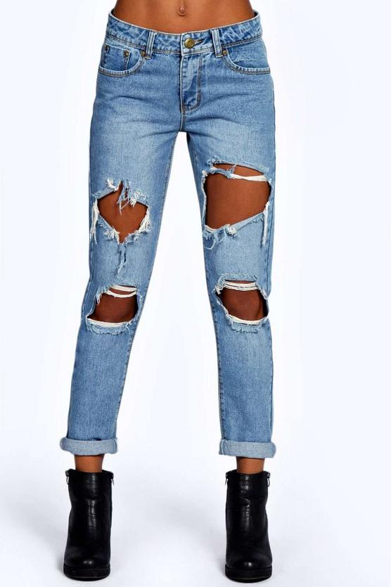 Izzy Cloudy Wash Ripped Boyfriend Jeans